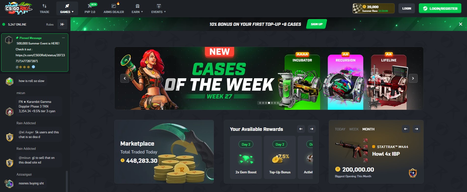 CSGORoll CS2 case opening website screenshot