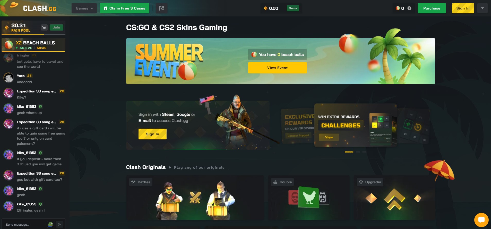 Clash.GG CS2 case opening website screenshot